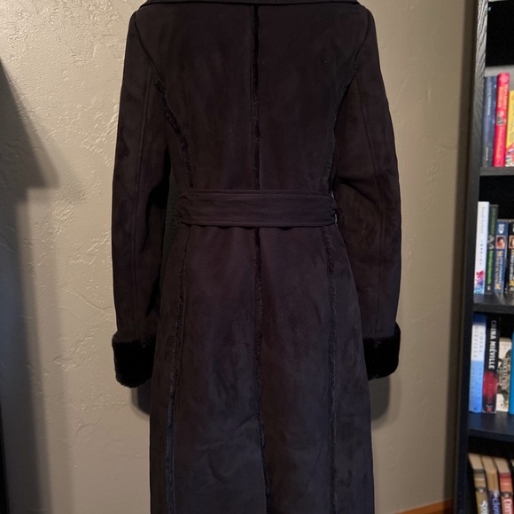 Faux Fur Lined Black Suede Coat - Picture 4 of 5